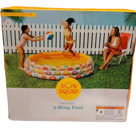 Sun Squad Inflatable 3-Ring Pool, 5'5" Diameter, 14.5" Height, w/ Repair Kit - Picture 2 of 7